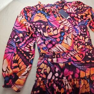 Skies Are Blue M Medium Pink Mulberry Butterfly Wings Ruffle Dress NWT 1220